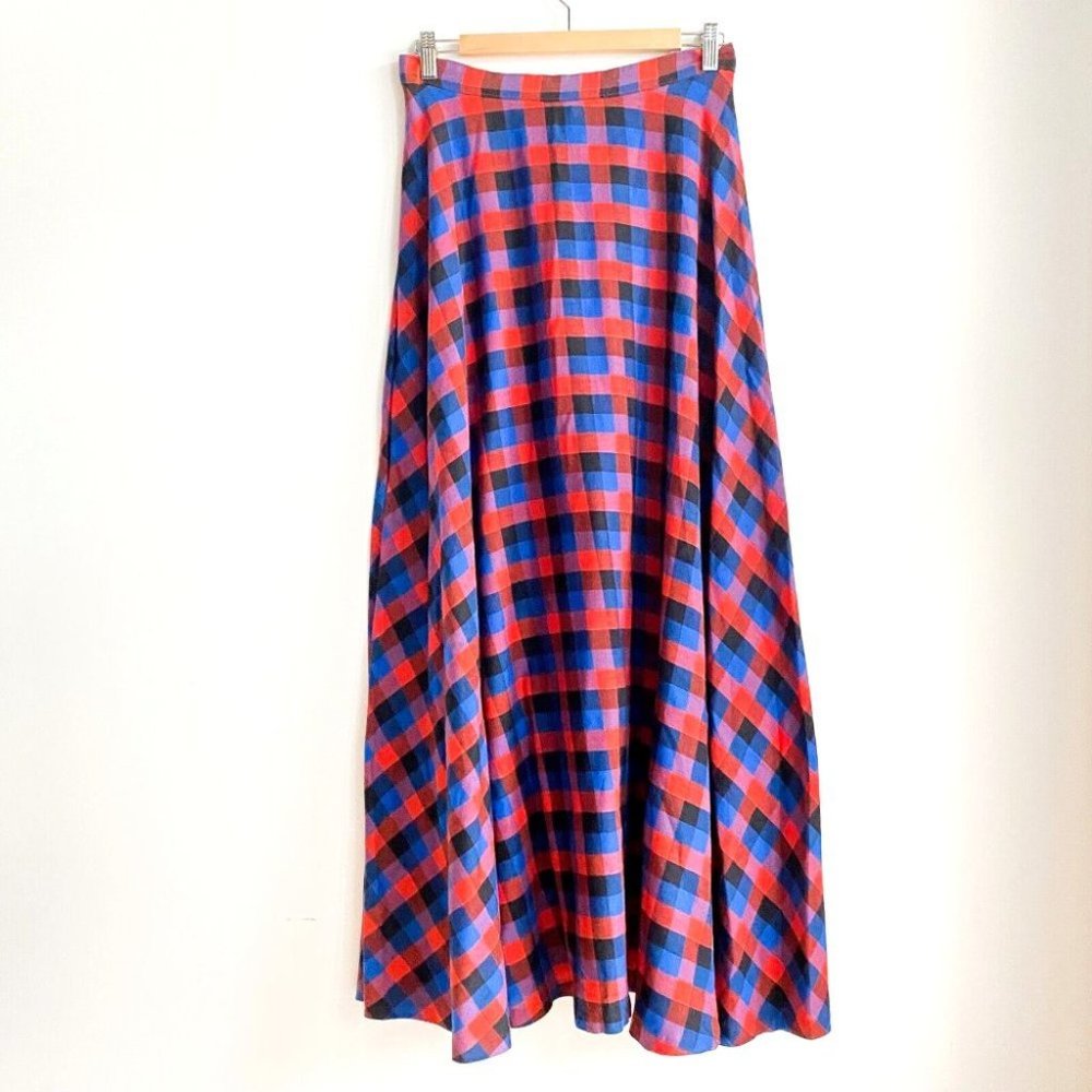 Plaid Maxi Skirt in Red and Blue